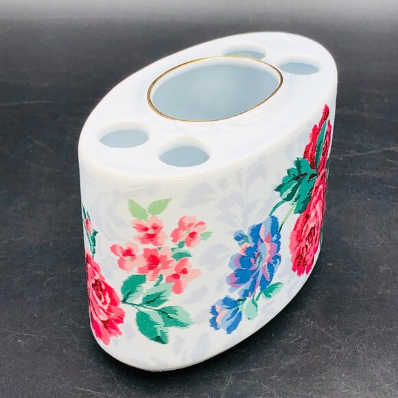 80s Otagiri VICTORIAN ROSE Porcelain Toothbrush Toothpaste Holder, Kimeko Ikeda - Picture 3 of 10